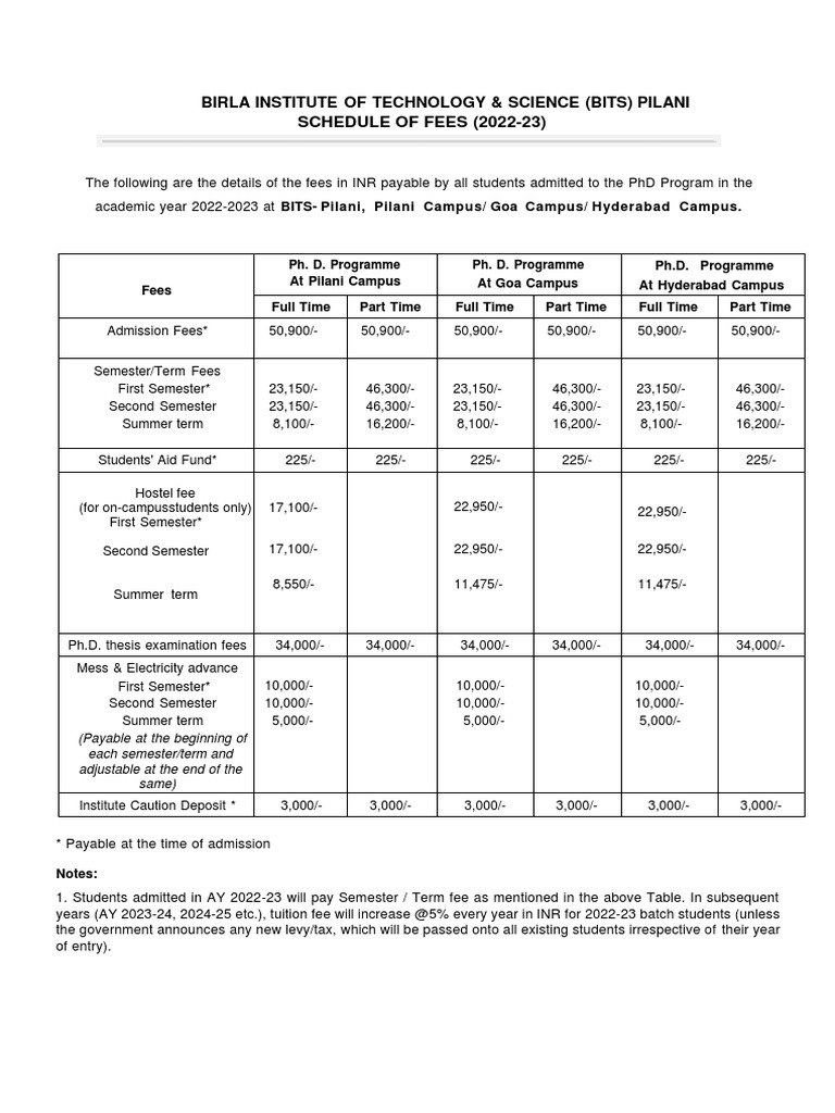 PHD Fee Structure 202223 PDF Doctor Of Philosophy Payments