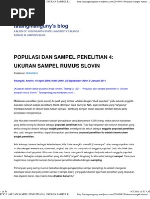 Populasi Dan Sampel Penelitian 4 Ukuran Sampel Rumus Slovin Tatangmanguny S Blog