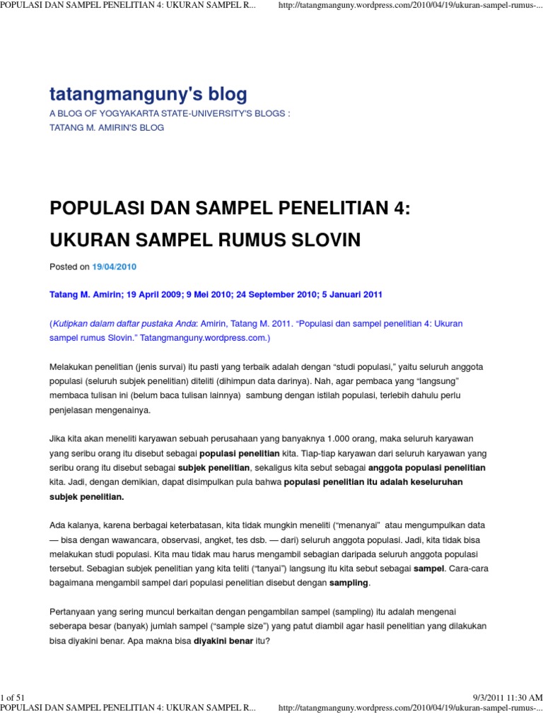 Ukuran Majalah Populasi Dan Sampel Penelitian 4 Ukuran  Sampel Rumus 