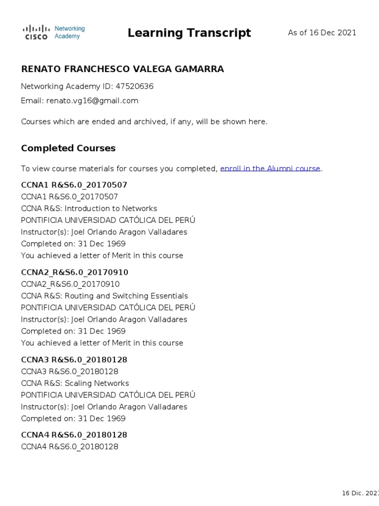 Learning Transcript Courses Completed | PDF