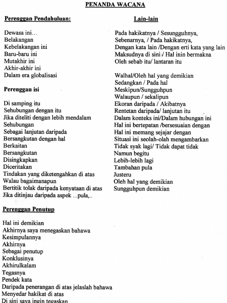 Senarai Penanda Wacana Pdf