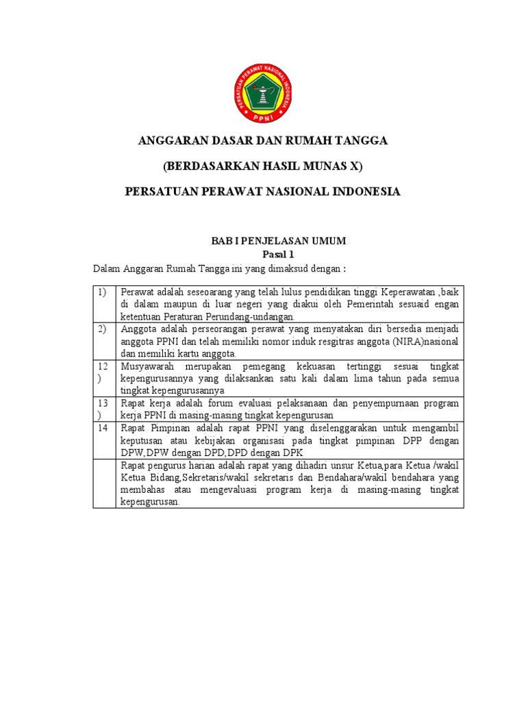 AD/ART PPNI dan Struktur Organisasi | PDF | Pengelolaan Keuangan & Uang