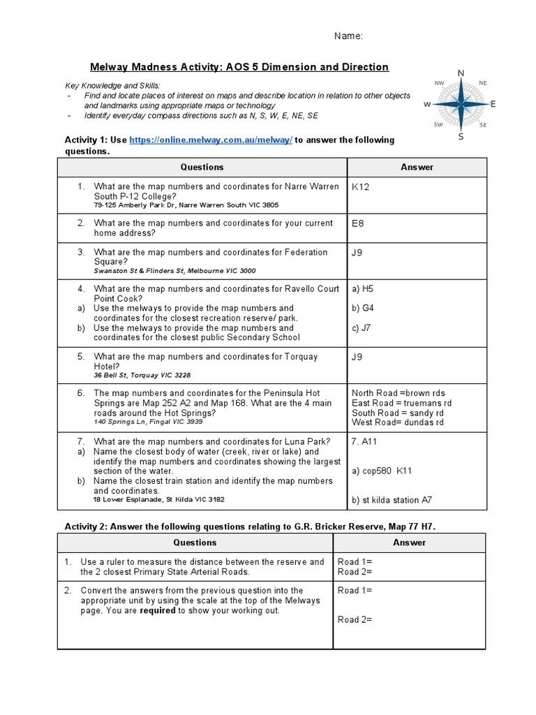 Melway Navigation Activity Guide | PDF | Physical Sciences | Navigation