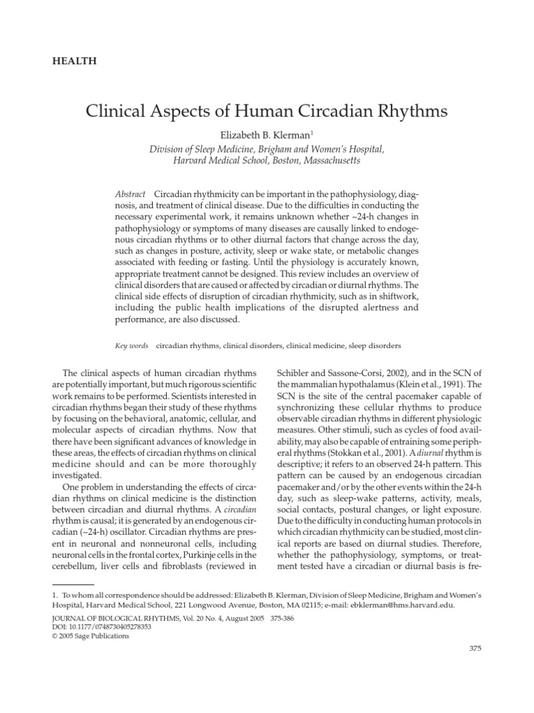 Clinical Aspects of Human Circadian Rhythms: Health | PDF | Circadian ...