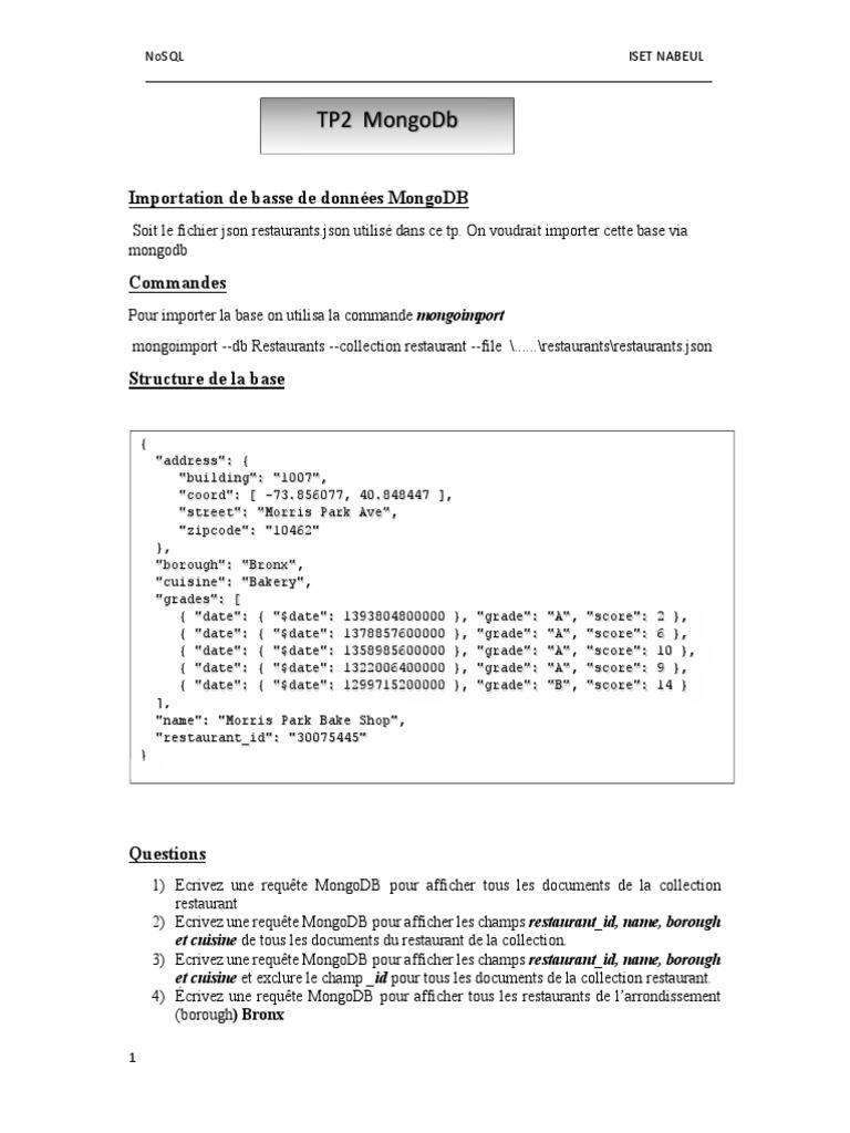 Importation et requêtes MongoDB | PDF | MongoDB | Reines