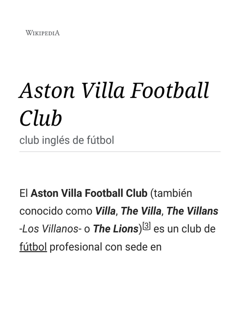 Aston Villa Football Club History | Descargar gratis PDF | Clubes de la ...