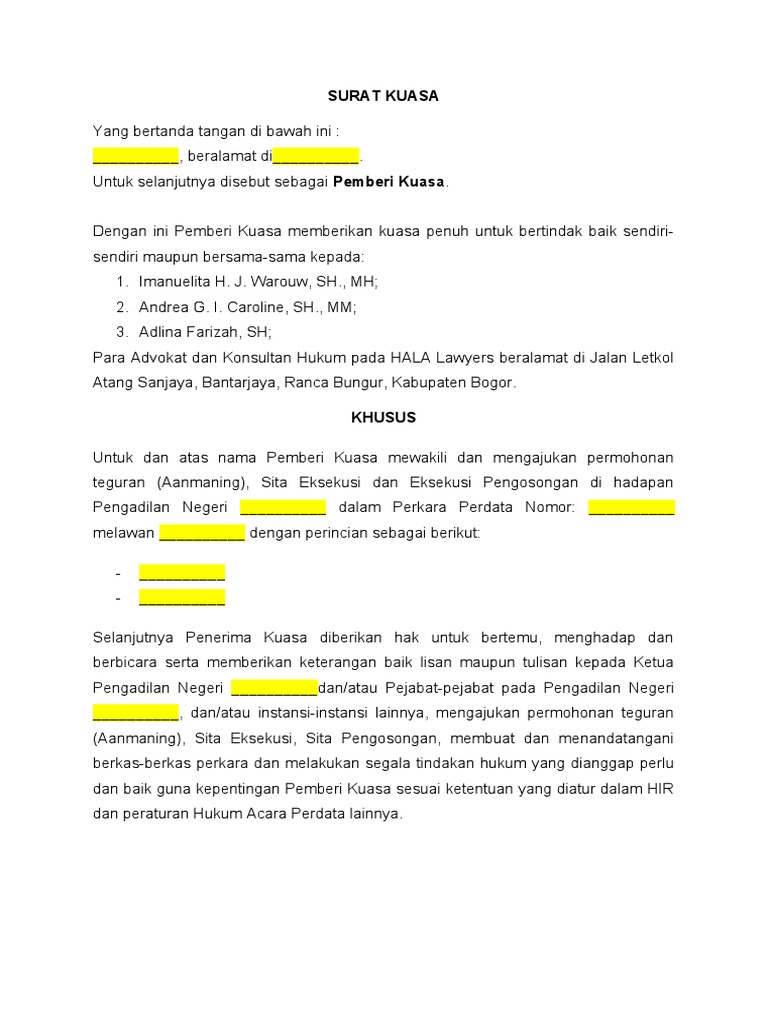 Draft Surat Kuasa Eksekusi | PDF