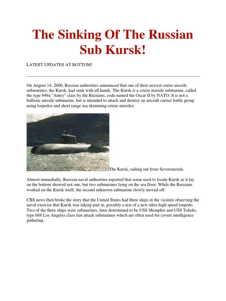 Russian S Submarine Kursk Sinking Issue Submarines Torpedo
