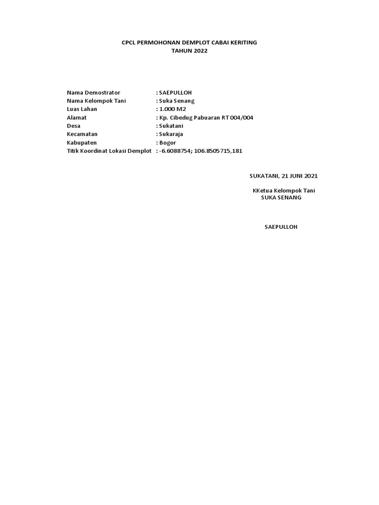 Demplot Cabai Keriting 2022 Bogor | PDF