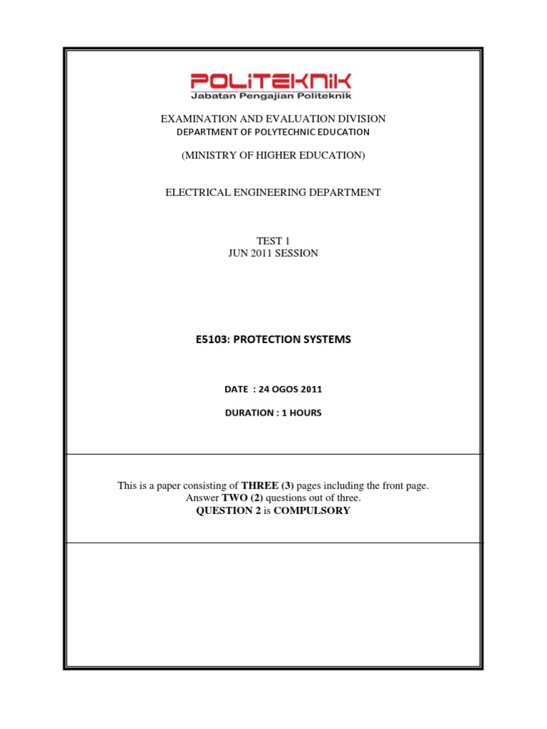 Electrical Engineering Protection Systems Test | PDF