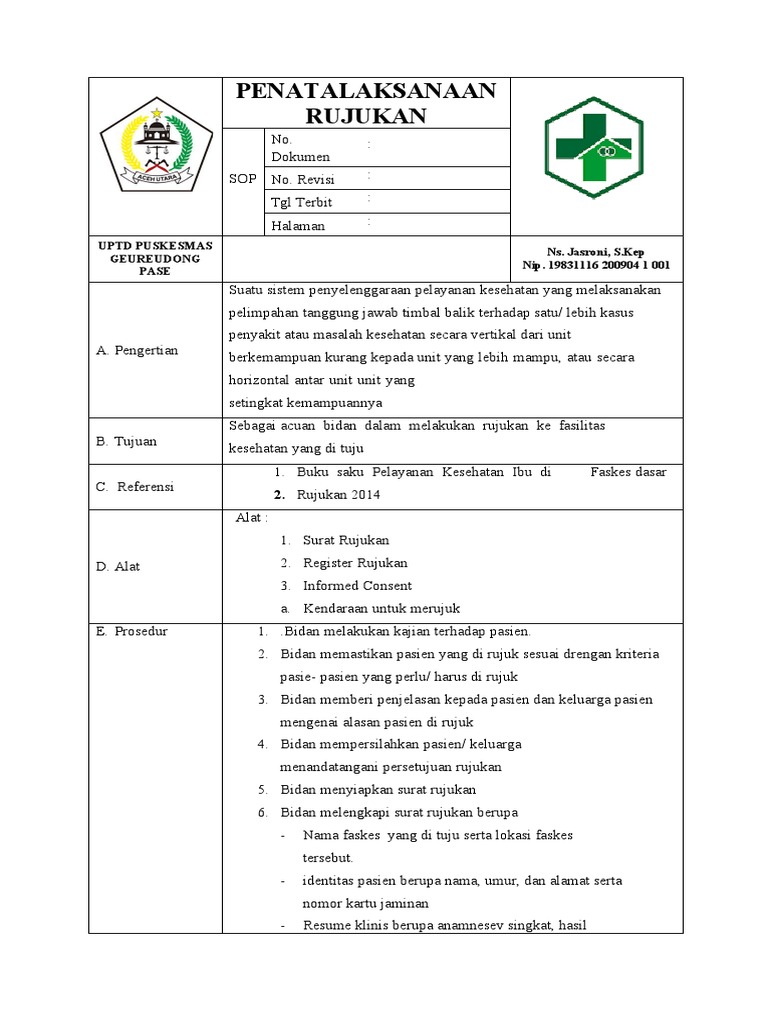 Sop Penatalaksanaan Rujukan | PDF