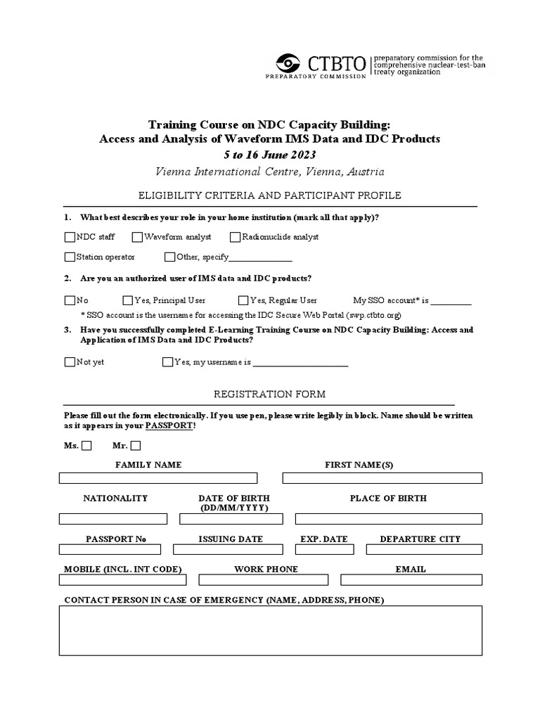 Registration Form NDC WF Course 5-16 Jun 2023 | PDF