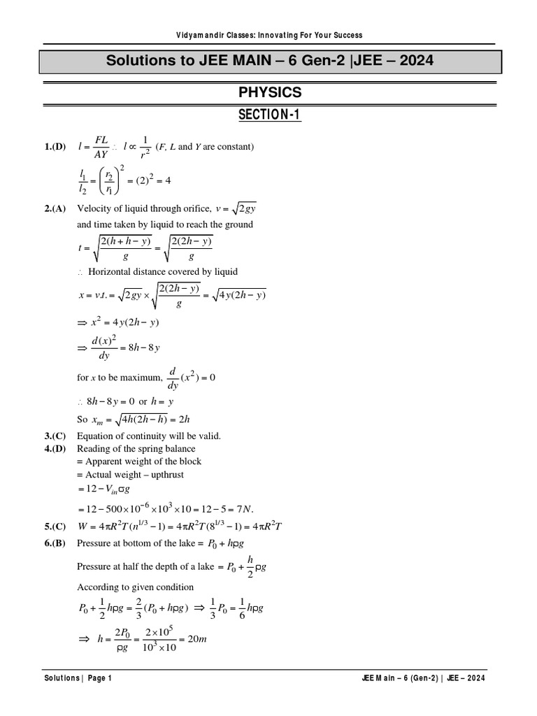 Gen2 JEE Main6 JEE 2024 Solution PDF