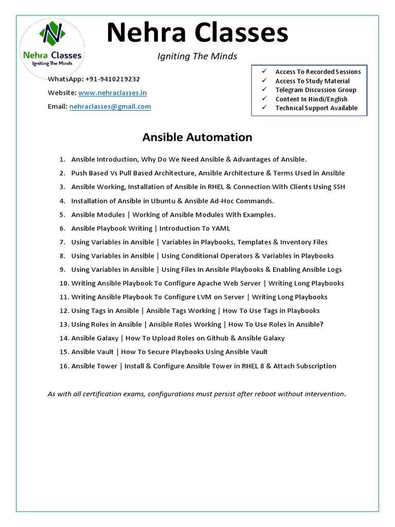 Ansible Automation Course Overview | PDF