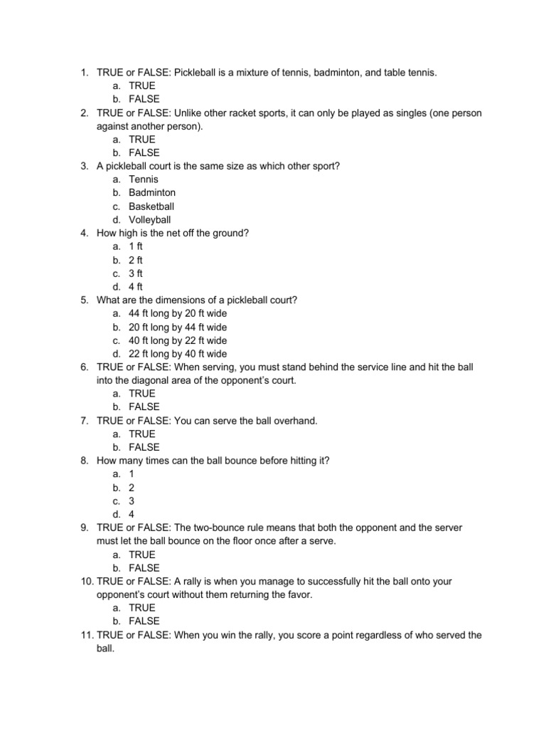Pickleball Questions PDF Entertainment Athletic Sports