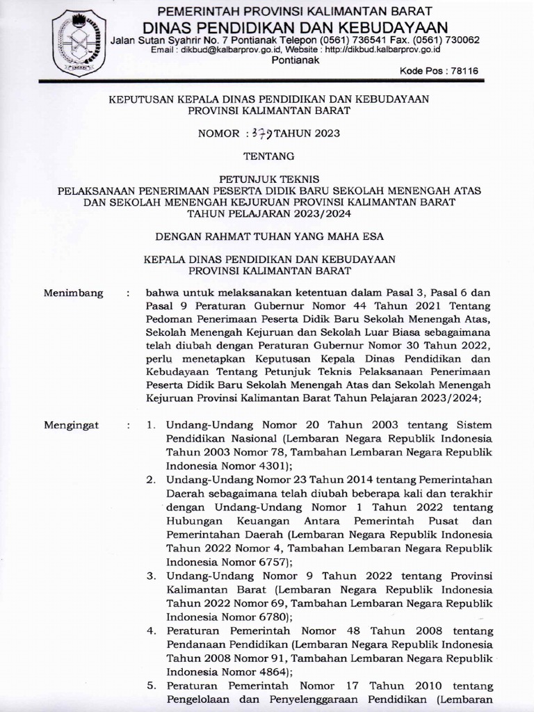 JUKNIS PPDB KALBAR 2023-2024 ok | PDF