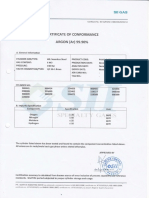 Argon Gas Cylinder Certificate of Conformance