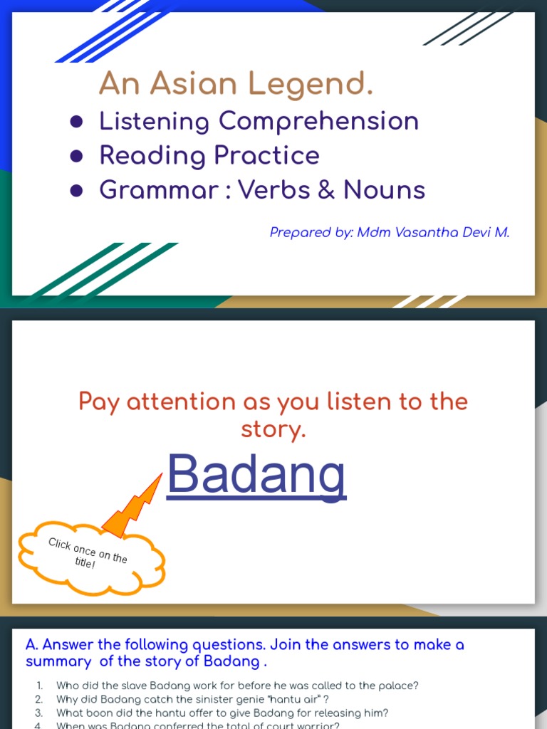 An Asian Legend. Comprehension Grammar Verbs & Nouns PDF