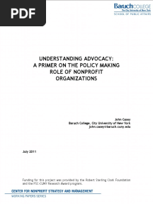 Understanding Advocacy: A Primer On The Policy Making Role of Nonprofit Organizations