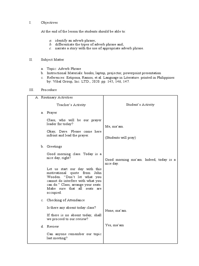 Understanding Adverb Phrases in Lessons | PDF
