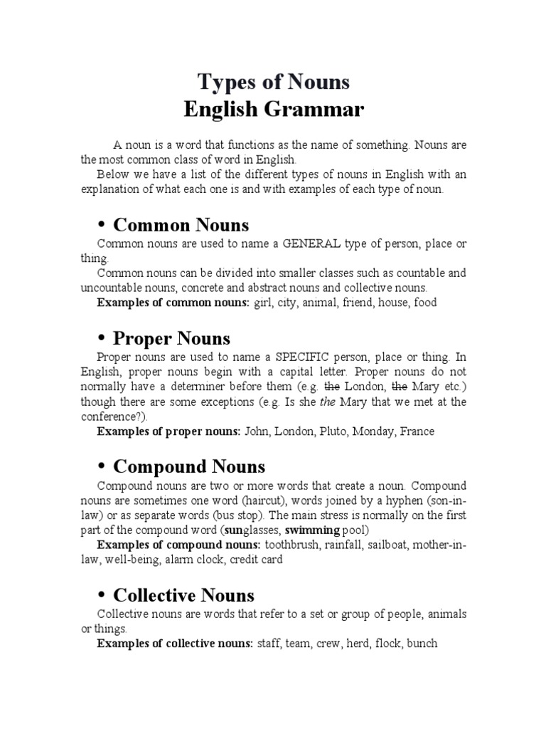 Types of Nouns PDF Noun Semantic Units