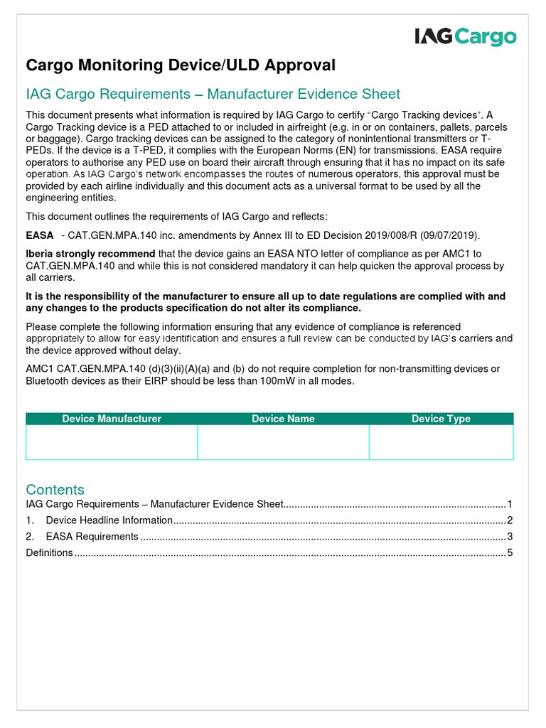 IAG Cargo Device Approval Requirements | PDF