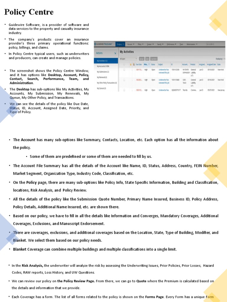 Guidewire Policy Center Overview | PDF | Insurance | Underwriting