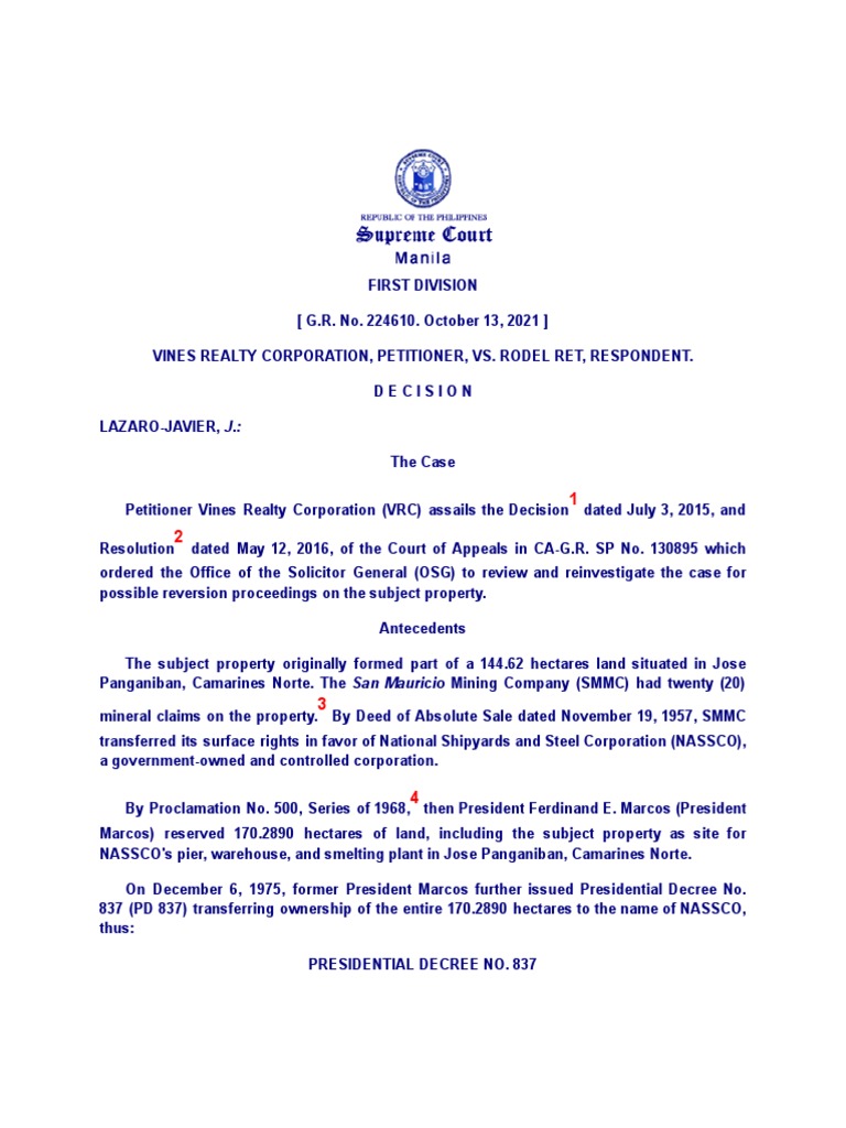 Vines Realty Corporation v Ret PDF Presidents Of The United States