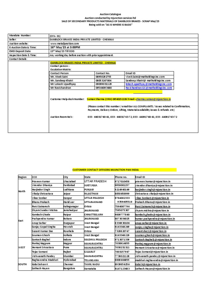 Catalogue Danblocks Brakes India PVT LTD OFA 01 Dt. 16.05.2023
