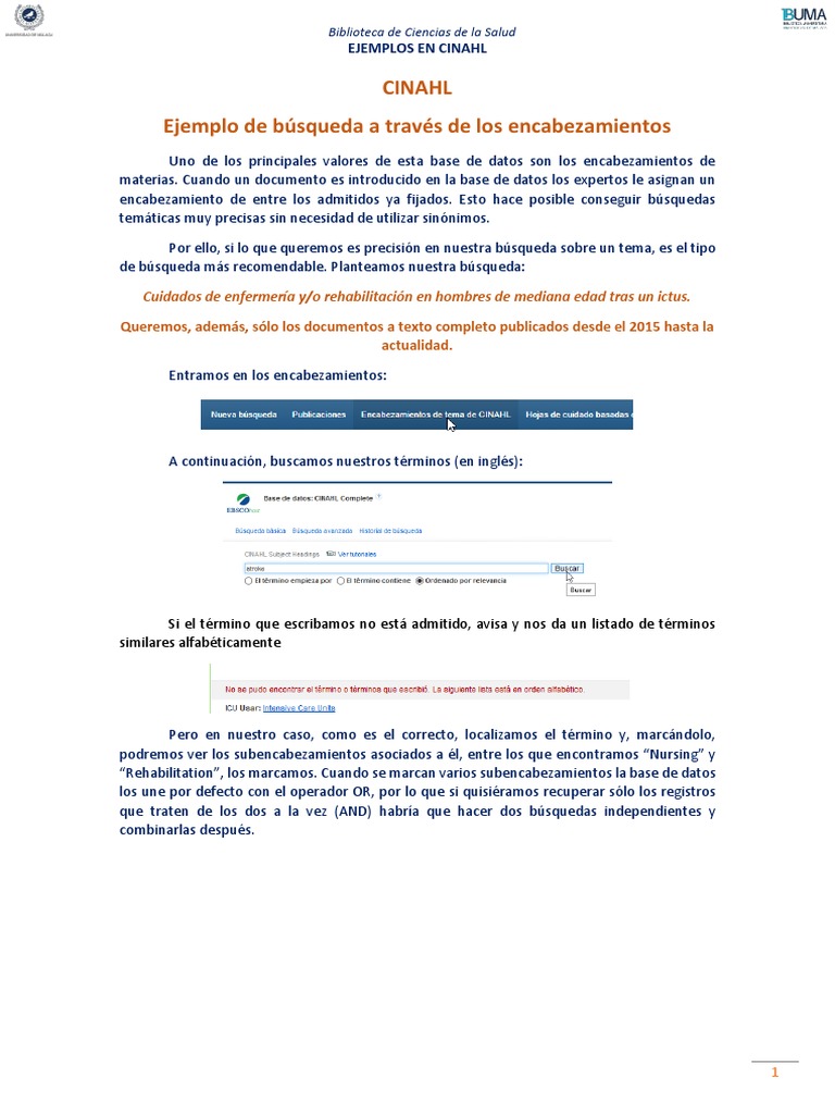 Ejemplos de Búsqueda en Cinahl 2021-2022 | PDF | Bases de datos ...