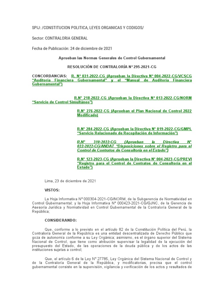 Normas Generales de Control Gubernamental (ASIGNADO POR COLORES) | PDF