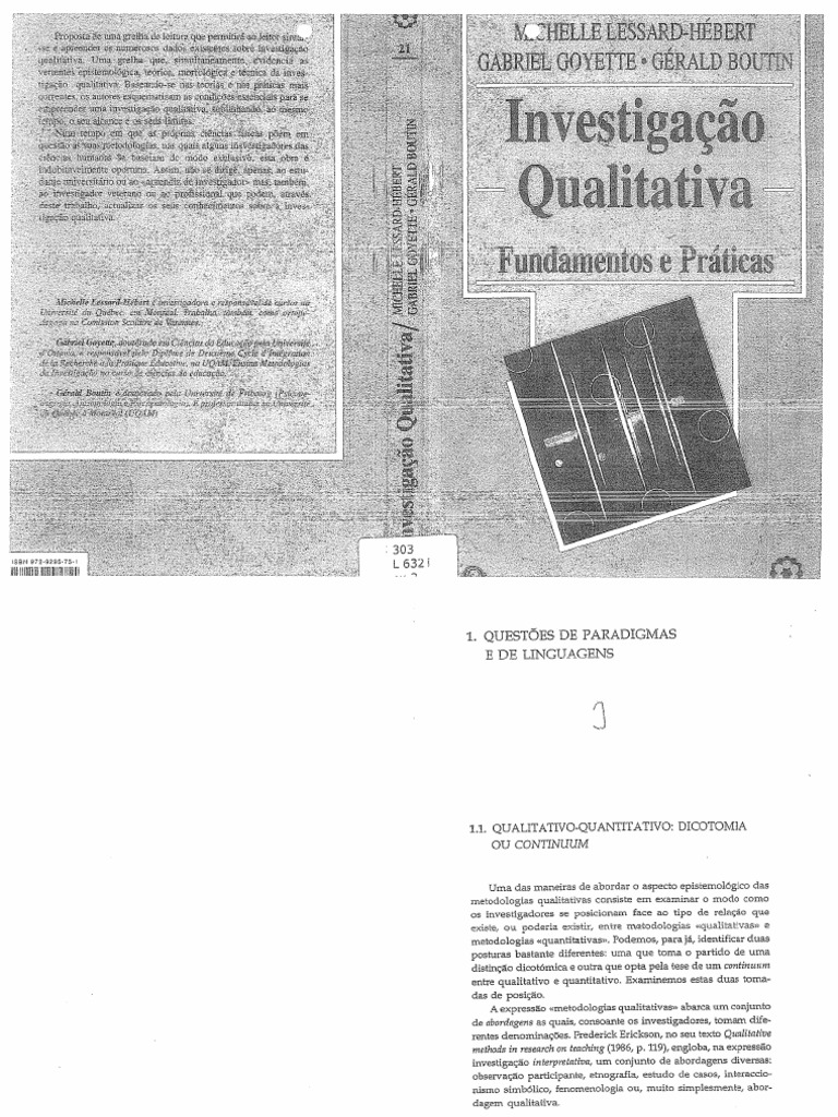 Investigação Qualitativa - Fundamentos e Práticas - MICHELLE LESSARD ...