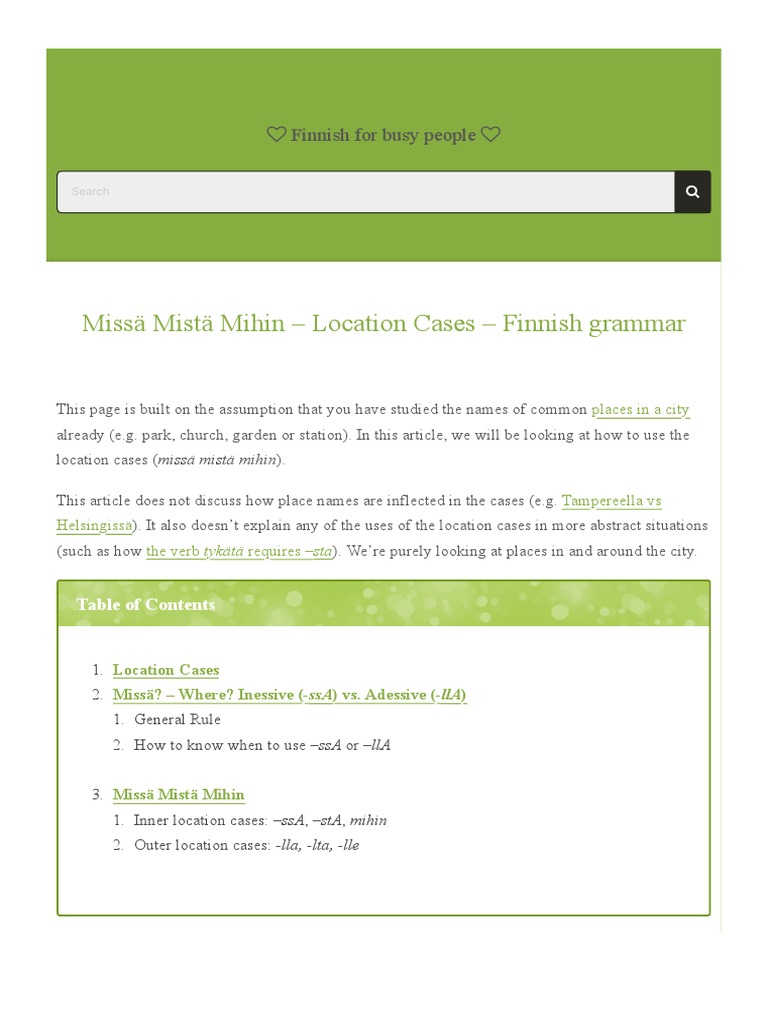 Finnish Location Cases Explained | PDF | Linguistics | Linguistic ...