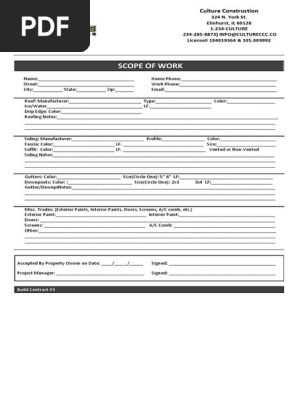 Culture Construction Scope of work form