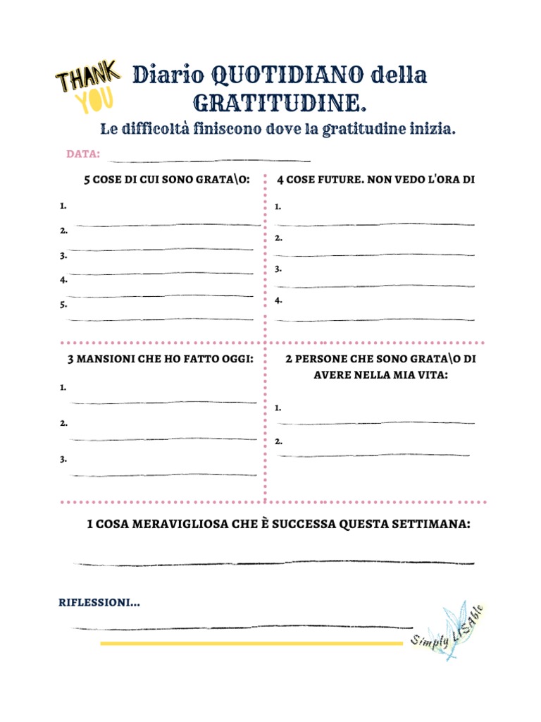 Diario Quotidiano Della Gratitudine PDF Stampabile PDF | PDF