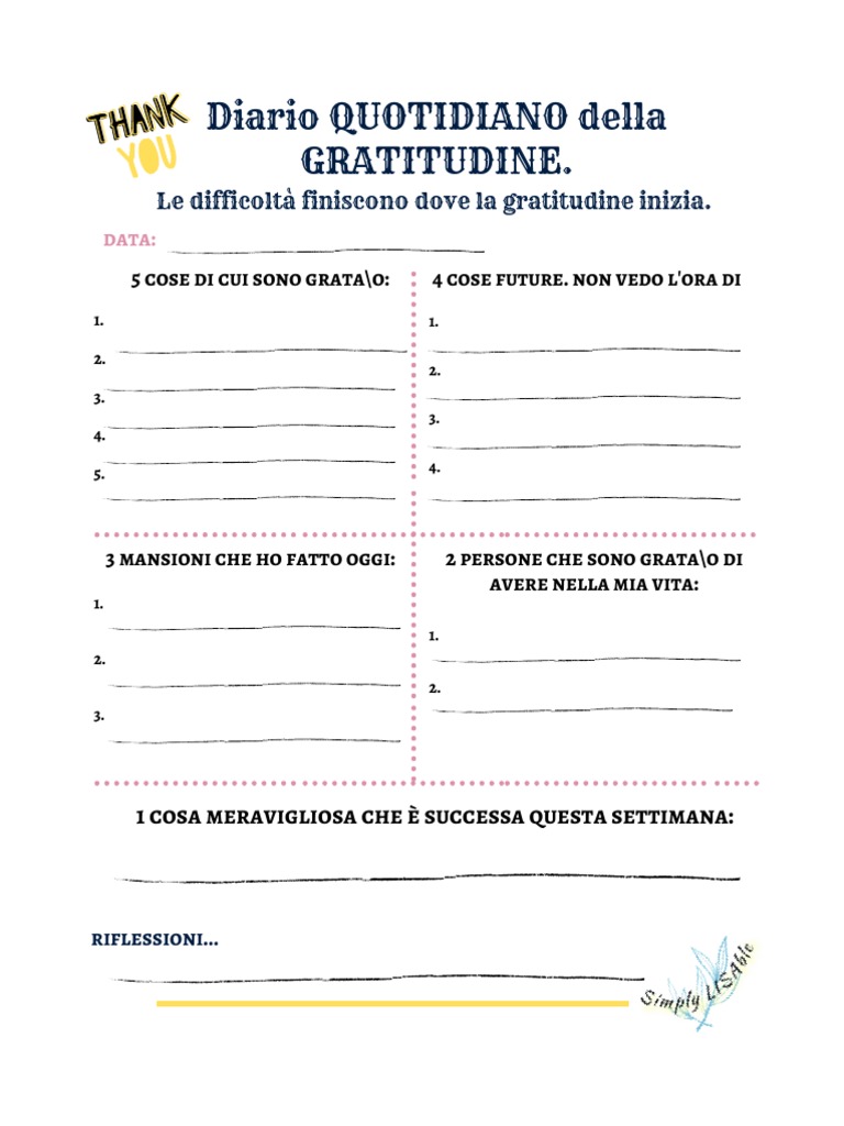 Diario Quotidiano Della Gratitudine PDF Stampabile PDF