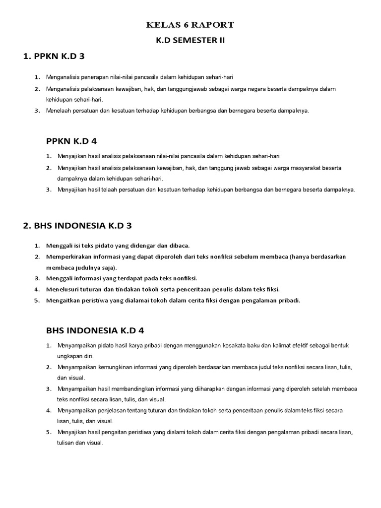 Raport Kelas 6 Semester 2 K13 | PDF