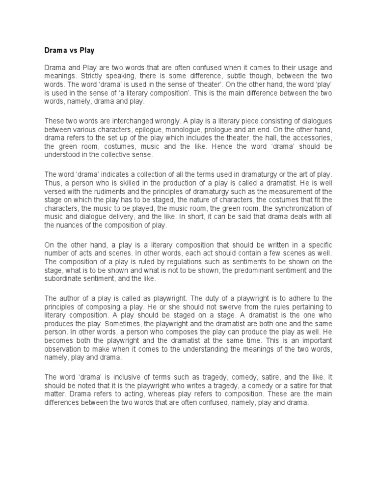 Drama Vs Play PDF Play (Theatre) Playwright