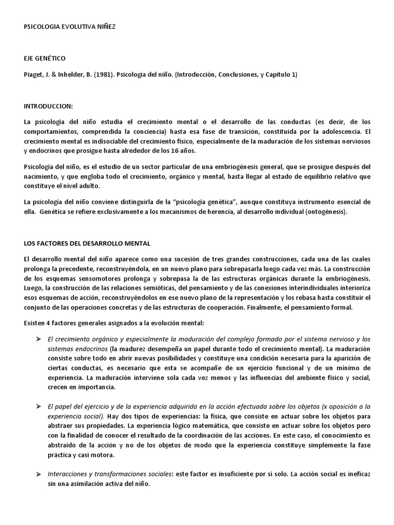 Psicologia Evolutiva de La Nin Ez PDF Pensamiento Mente