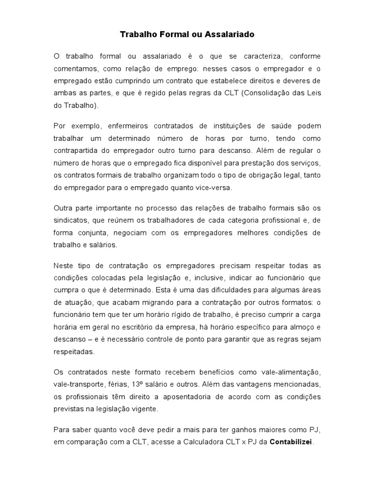 Entendendo o Trabalho Formal e Assalariado | PDF | Salário | Classe ...
