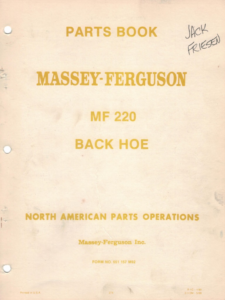 MF220 Back Hoe Parts Book PDF