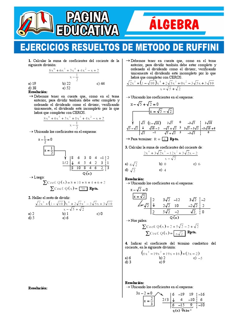 Ejercicios Resueltos Del Metodo de Ruffini Pagina Educativa | PDF ...