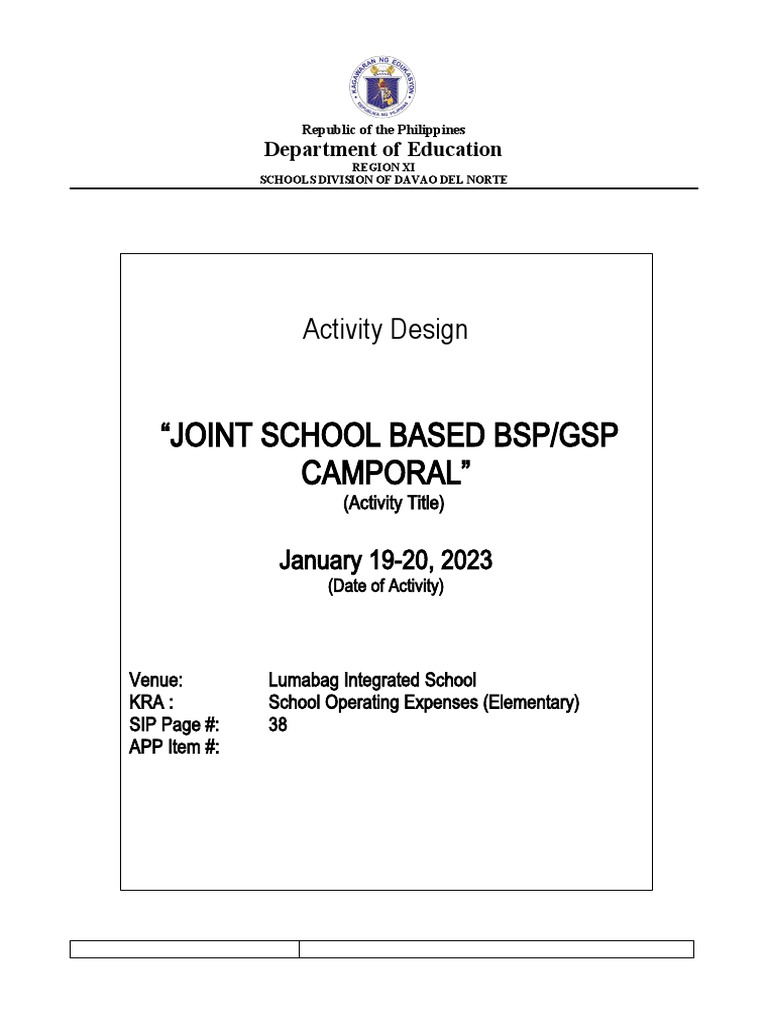 Joint BSP/GSP Camporal Activity Plan | PDF | Scouting