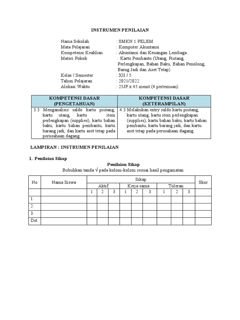 Contoh Penilaian Keterampilan dan Sikap | PDF