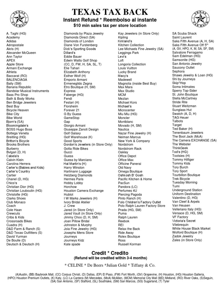 Texas Tax Back Participating Stores | PDF | Companies Of The United ...