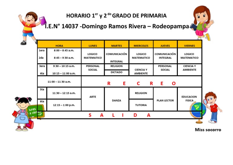 Horario Clases 1er y 2do Grado Primaria | PDF
