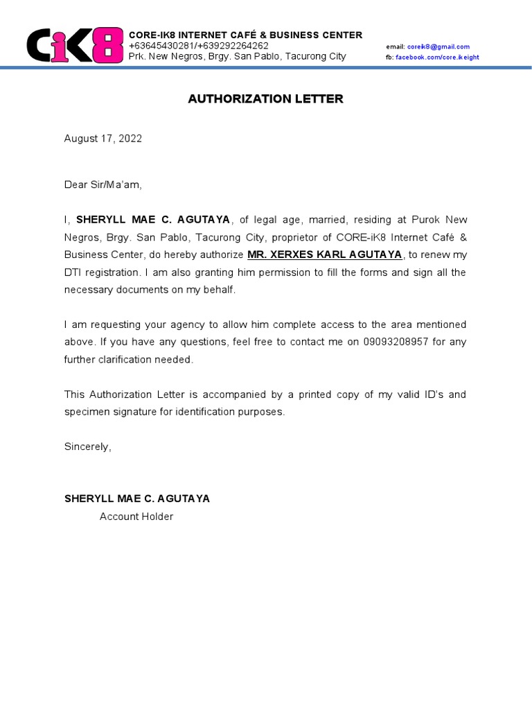 Authorization letter dti pdf