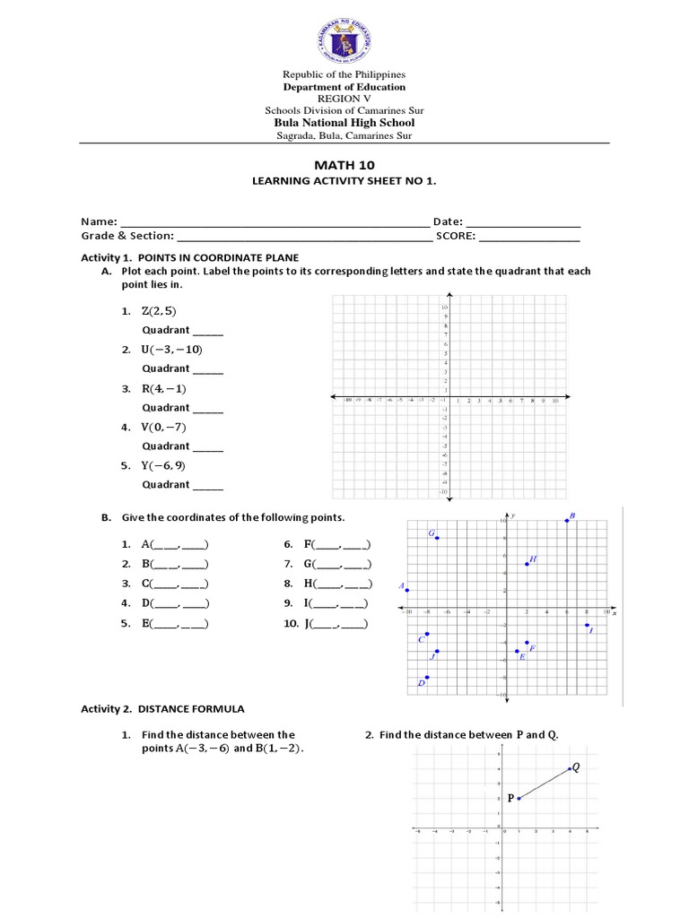 Math 10 Q4 Las 1 | PDF