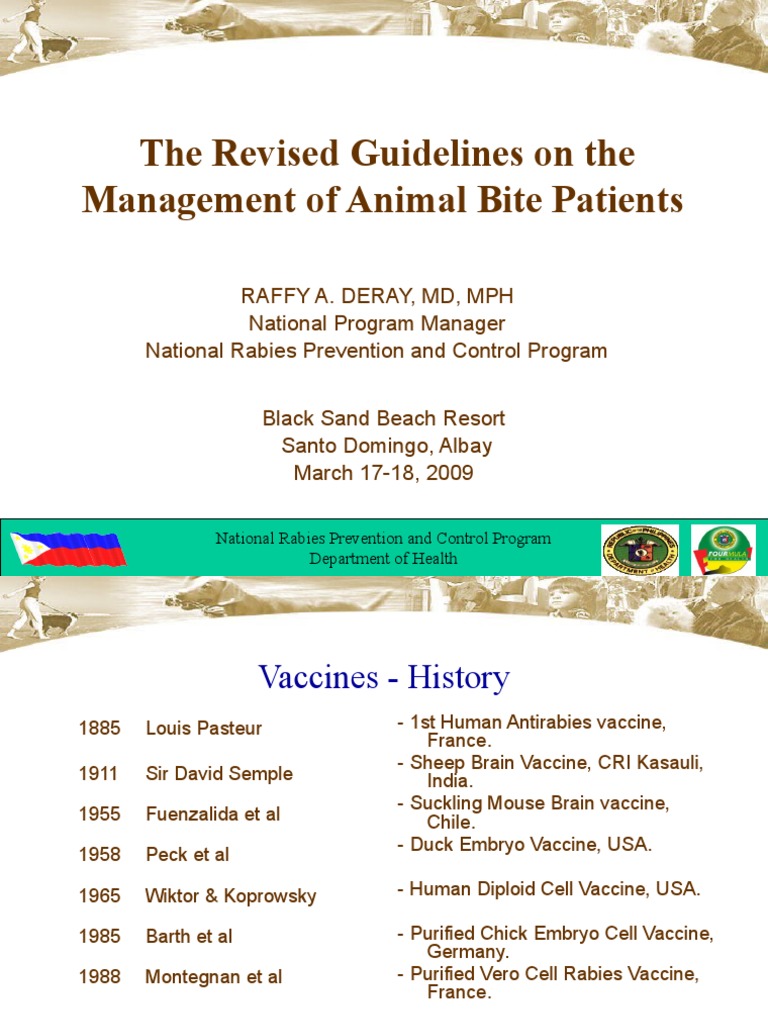 Guidelines On MGT of Animal Bites PDF Rabies Vaccines
