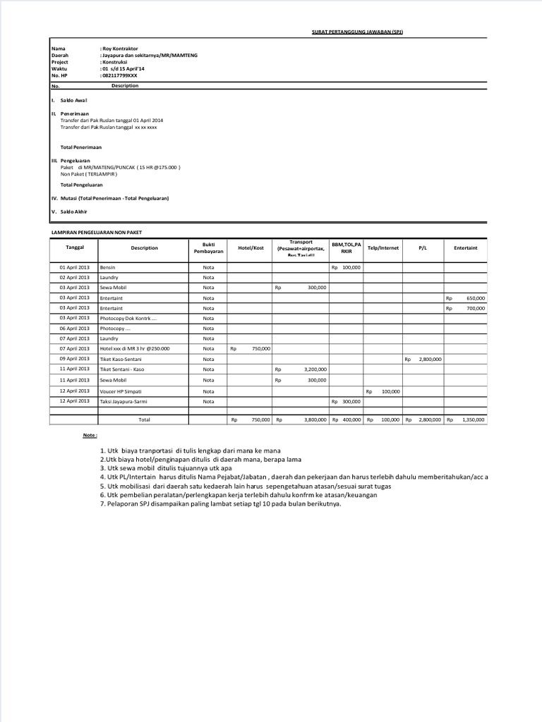 Contoh Format SPJ Proyek Konstruksi | PDF